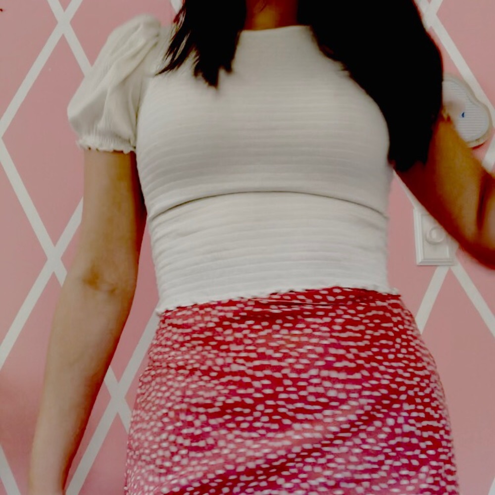 Red and white skirt from Shein.